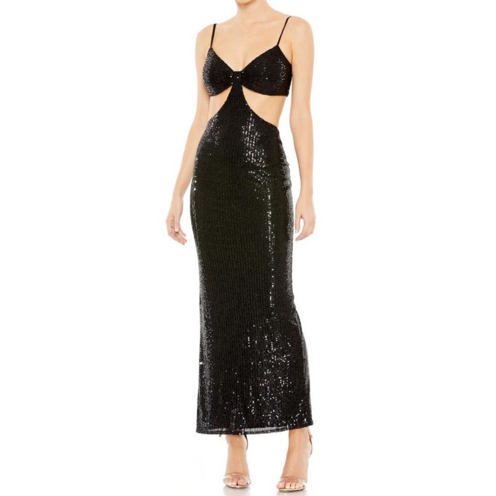 Ieena for Mac Duggal 70130 Cutout Waist Sequin Dress